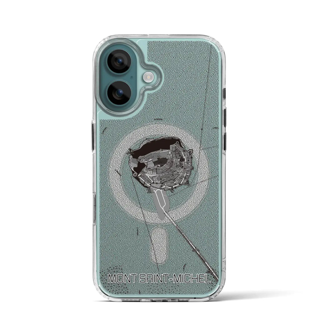 【モン・サン=ミシェル(フランス)】地図柄iPhoneケース(MagSafeタイプ)モノトーン・iPhone 16 Pro 用