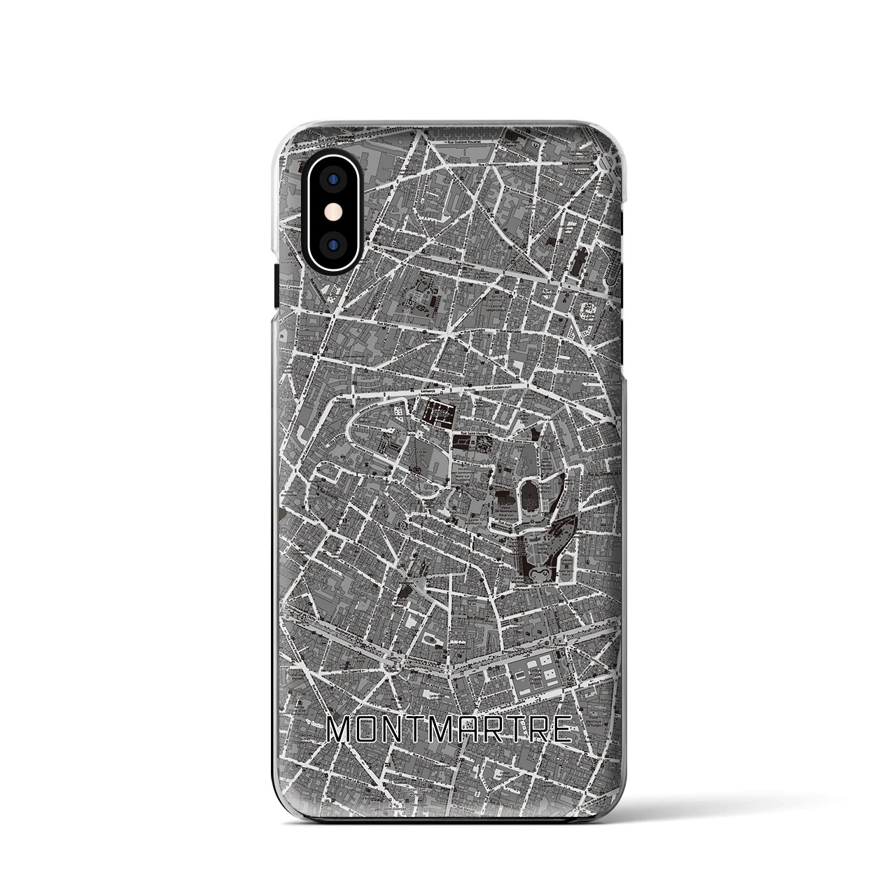 【モンマルトル（フランス）】地図柄iPhoneケース（クリアタイプ）モノトーン・iPhone XS / X 用