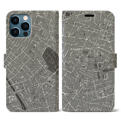 【モンマルトル（フランス）】地図柄iPhoneケース（手帳タイプ）ナチュラル・iPhone 12 / 12 Pro 用