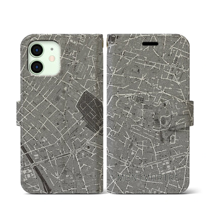 【モンマルトル（フランス）】地図柄iPhoneケース（手帳タイプ）ナチュラル・iPhone 12 mini 用