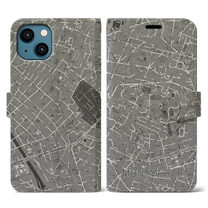 【モンマルトル（フランス）】地図柄iPhoneケース（手帳タイプ）ナチュラル・iPhone 13 用
