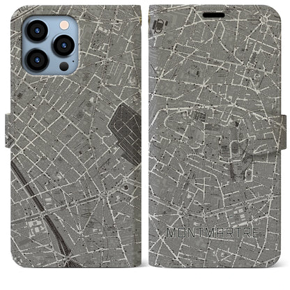 【モンマルトル（フランス）】地図柄iPhoneケース（手帳タイプ）ナチュラル・iPhone 13 Pro Max 用