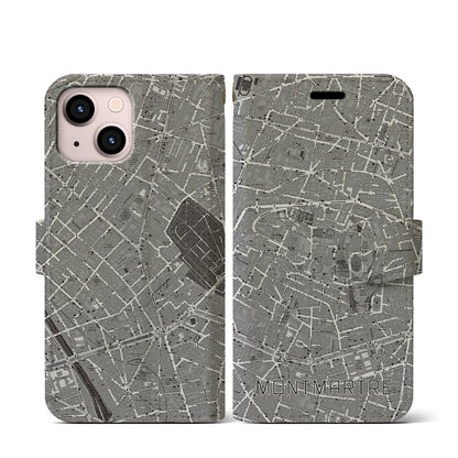 【モンマルトル（フランス）】地図柄iPhoneケース（手帳タイプ）ナチュラル・iPhone 13 mini 用