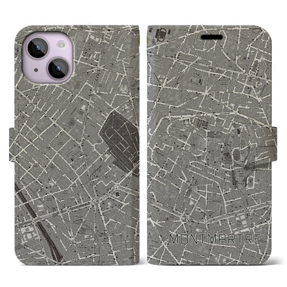 【モンマルトル（フランス）】地図柄iPhoneケース（手帳タイプ）ナチュラル・iPhone 14 用