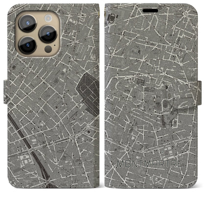 【モンマルトル（フランス）】地図柄iPhoneケース（手帳タイプ）ナチュラル・iPhone 14 Pro Max 用