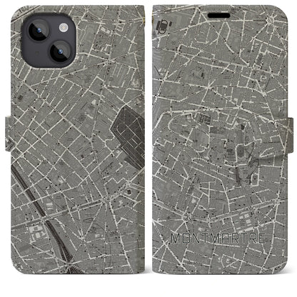 【モンマルトル（フランス）】地図柄iPhoneケース（手帳タイプ）ナチュラル・iPhone 14 Plus 用