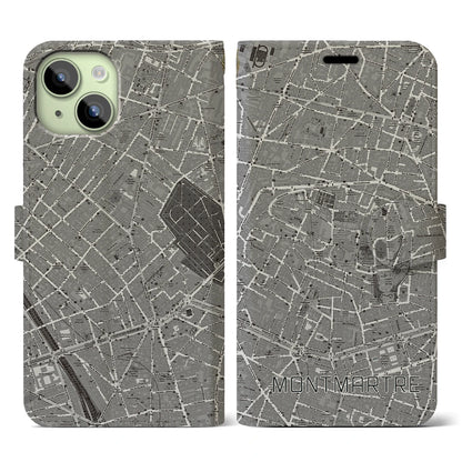 【モンマルトル（フランス）】地図柄iPhoneケース（手帳タイプ）ナチュラル・iPhone 15 用