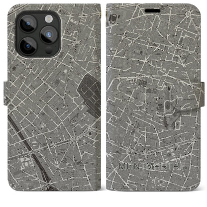 【モンマルトル（フランス）】地図柄iPhoneケース（手帳タイプ）ナチュラル・iPhone 15 Pro Max 用