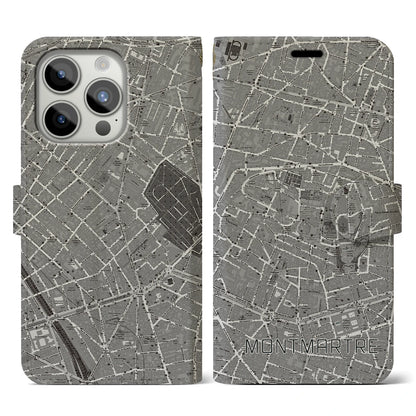 【モンマルトル（フランス）】地図柄iPhoneケース（手帳タイプ）ナチュラル・iPhone 15 Pro 用