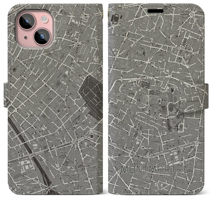 【モンマルトル（フランス）】地図柄iPhoneケース（手帳タイプ）ナチュラル・iPhone 15 Plus 用