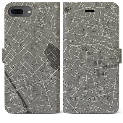 【モンマルトル（フランス）】地図柄iPhoneケース（手帳タイプ）ナチュラル・iPhone 8Plus /7Plus / 6sPlus / 6Plus 用