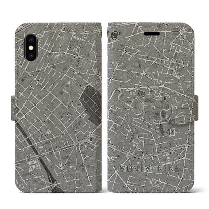 【モンマルトル（フランス）】地図柄iPhoneケース（手帳タイプ）ナチュラル・iPhone XS / X 用