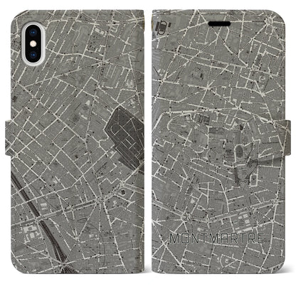 【モンマルトル（フランス）】地図柄iPhoneケース（手帳タイプ）ナチュラル・iPhone XS Max 用