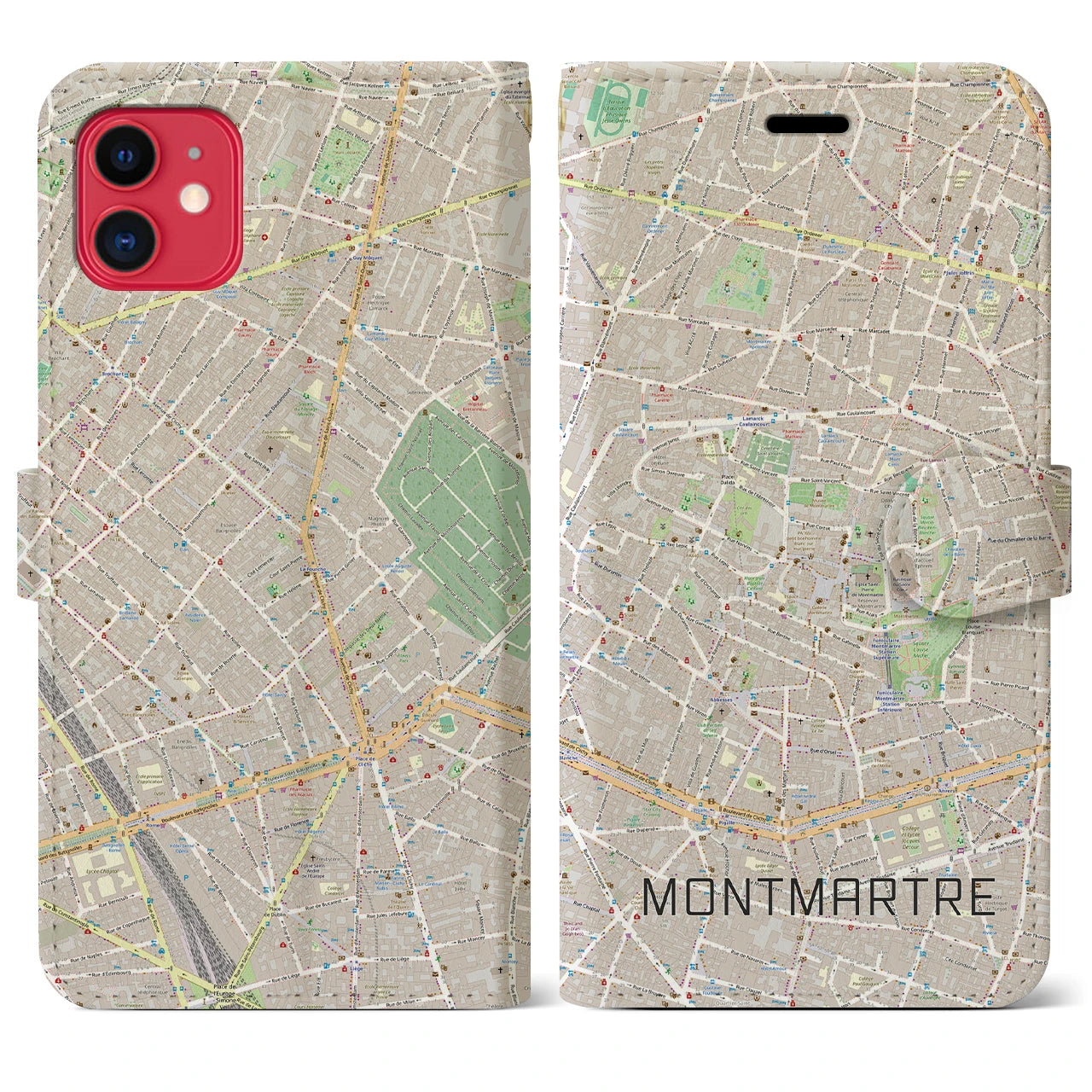 【モンマルトル】地図柄iPhoneケース（手帳両面タイプ・ナチュラル）iPhone 11 用