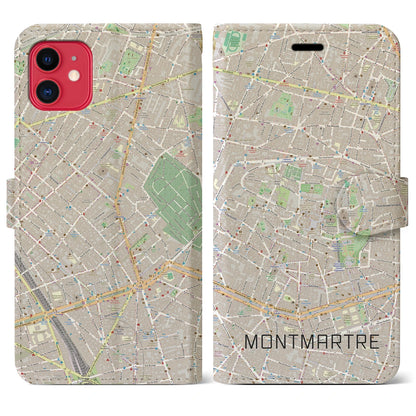【モンマルトル（フランス）】地図柄iPhoneケース（手帳タイプ）モノトーン・iPhone 11 用