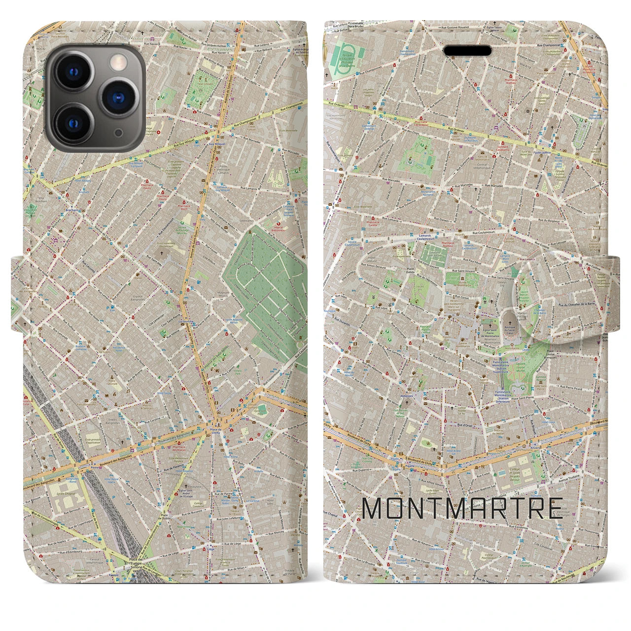 【モンマルトル】地図柄iPhoneケース（手帳両面タイプ・ナチュラル）iPhone 11 Pro Max 用