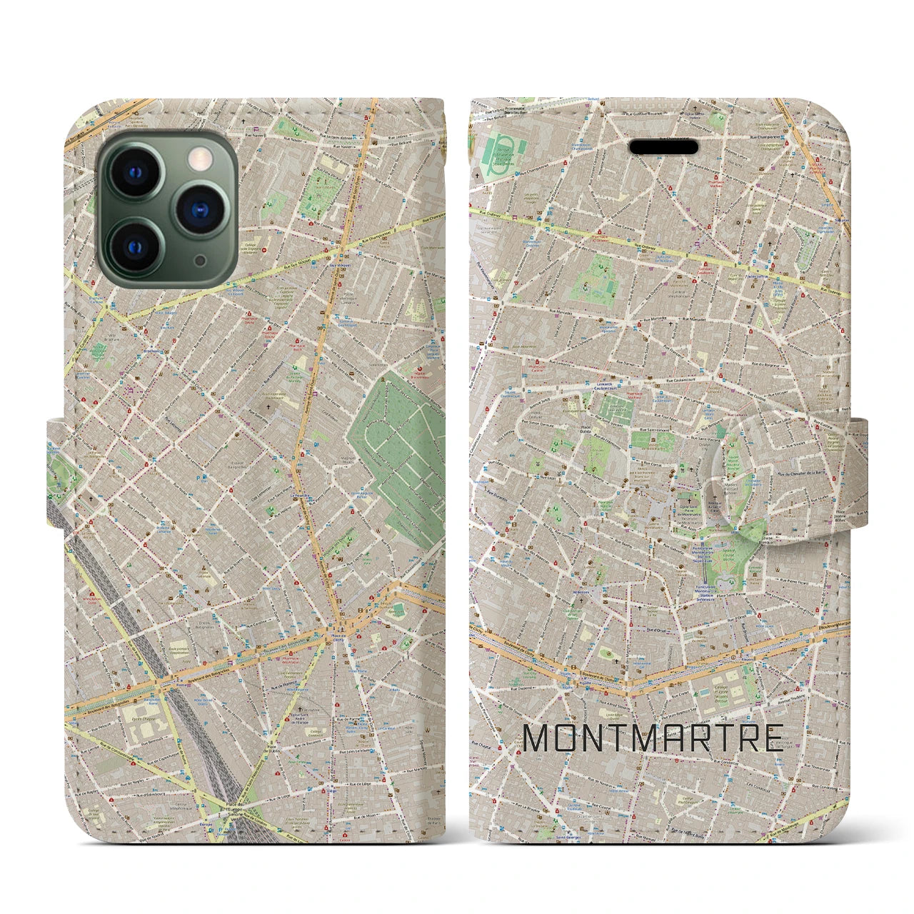【モンマルトル】地図柄iPhoneケース（手帳両面タイプ・ナチュラル）iPhone 11 Pro 用