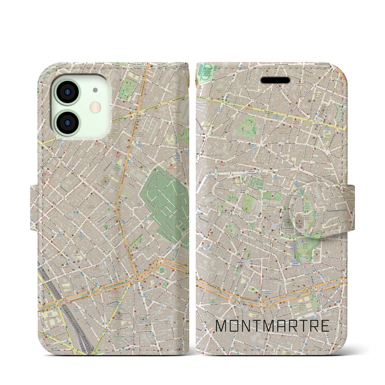 【モンマルトル】地図柄iPhoneケース（手帳両面タイプ・ナチュラル）iPhone 12 mini 用