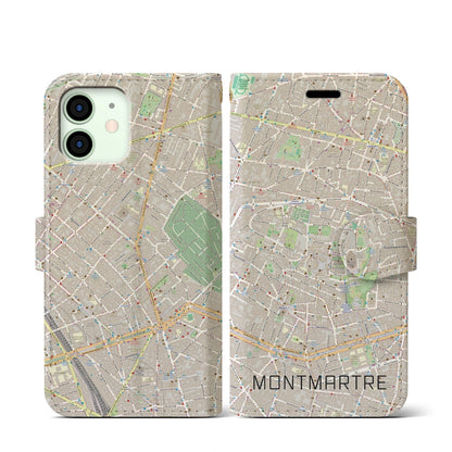 【モンマルトル（フランス）】地図柄iPhoneケース（手帳タイプ）モノトーン・iPhone 12 mini 用