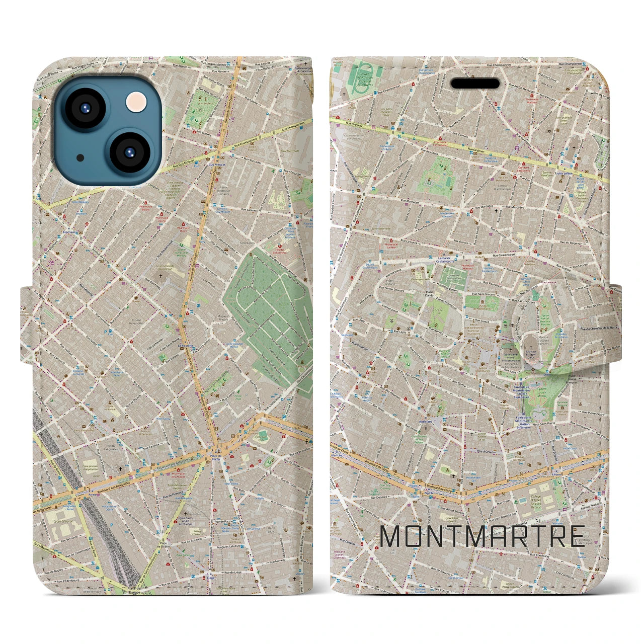 【モンマルトル】地図柄iPhoneケース（手帳両面タイプ・ナチュラル）iPhone 13 用
