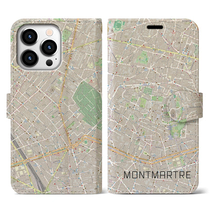 【モンマルトル（フランス）】地図柄iPhoneケース（手帳タイプ）モノトーン・iPhone 13 Pro 用
