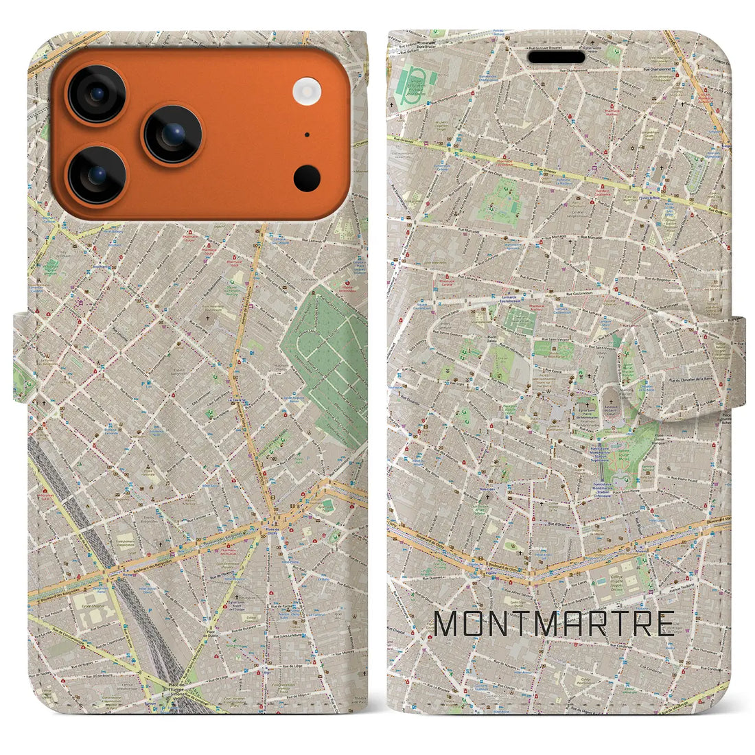 【モンマルトル（フランス）】地図柄iPhoneケース（手帳タイプ）ナチュラル・iPhone 17 Pro Max 用