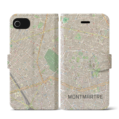 【モンマルトル（フランス）】地図柄iPhoneケース（手帳タイプ）モノトーン・iPhone SE（第3 / 第2世代） / 8 / 7 / 6s / 6 用