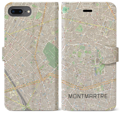 【モンマルトル（フランス）】地図柄iPhoneケース（手帳タイプ）モノトーン・iPhone 8Plus /7Plus / 6sPlus / 6Plus 用