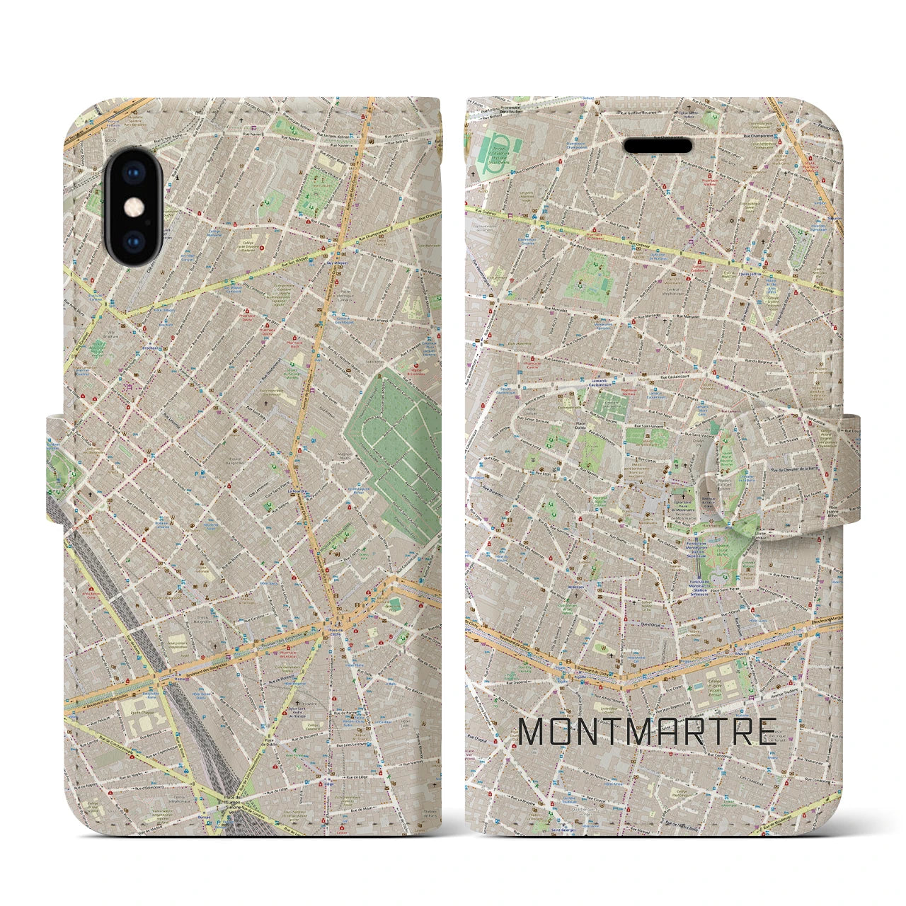 【モンマルトル】地図柄iPhoneケース（手帳両面タイプ・ナチュラル）iPhone XS / X 用