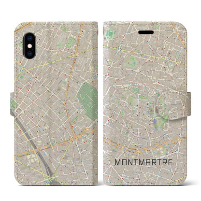 【モンマルトル（フランス）】地図柄iPhoneケース（手帳タイプ）モノトーン・iPhone XS / X 用