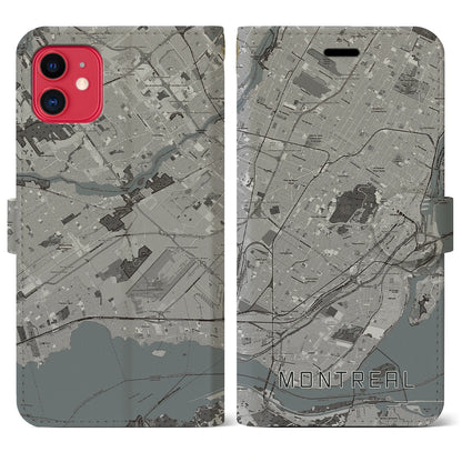 【モントリオール（カナダ）】地図柄iPhoneケース（手帳タイプ）モノトーン・iPhone 11 用