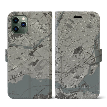【モントリオール（カナダ）】地図柄iPhoneケース（手帳タイプ）モノトーン・iPhone 11 Pro 用