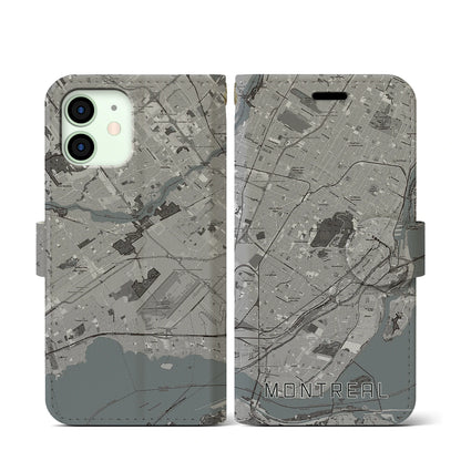 【モントリオール（カナダ）】地図柄iPhoneケース（手帳タイプ）モノトーン・iPhone 12 mini 用