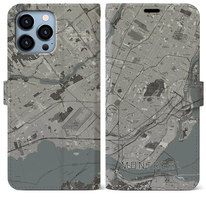 【モントリオール（カナダ）】地図柄iPhoneケース（手帳タイプ）モノトーン・iPhone 13 Pro Max 用