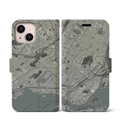 【モントリオール（カナダ）】地図柄iPhoneケース（手帳タイプ）モノトーン・iPhone 13 mini 用