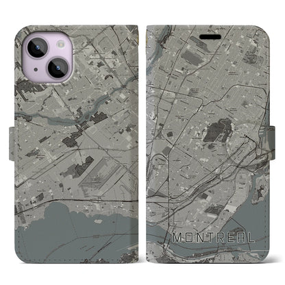 【モントリオール（カナダ）】地図柄iPhoneケース（手帳タイプ）モノトーン・iPhone 14 用