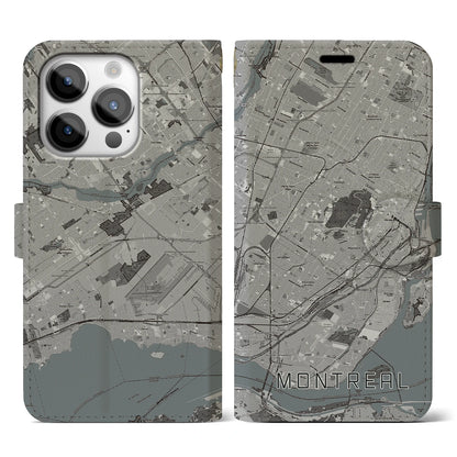 【モントリオール（カナダ）】地図柄iPhoneケース（手帳タイプ）モノトーン・iPhone 14 Pro 用