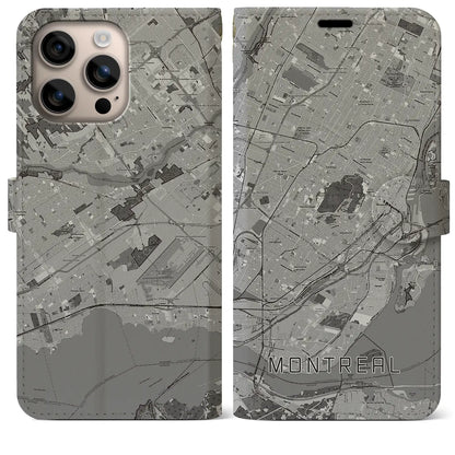 【モントリオール（カナダ）】地図柄iPhoneケース（手帳タイプ）モノトーン・iPhone 16 Plus 用