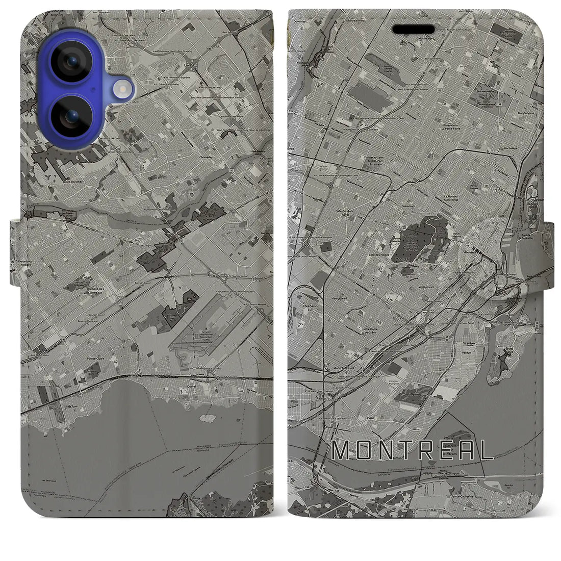 【モントリオール(カナダ)】地図柄iPhoneケース(手帳タイプ)モノトーン・iPhone 16 Pro Max 用