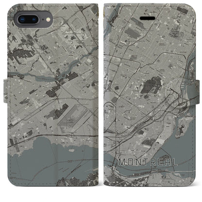 【モントリオール（カナダ）】地図柄iPhoneケース（手帳タイプ）モノトーン・iPhone 8Plus /7Plus / 6sPlus / 6Plus 用