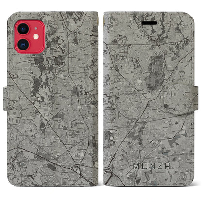 【モンツァ（イタリア）】地図柄iPhoneケース（手帳タイプ）モノトーン・iPhone 11 用