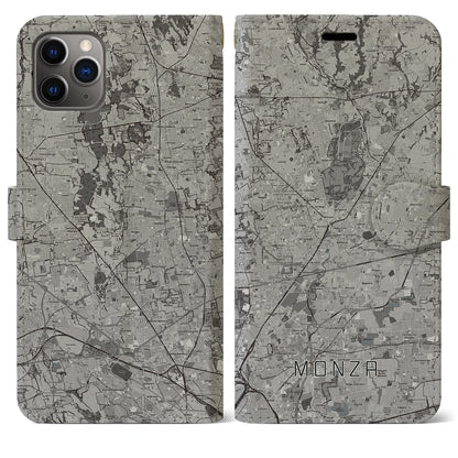 【モンツァ（イタリア）】地図柄iPhoneケース（手帳タイプ）モノトーン・iPhone 11 Pro Max 用