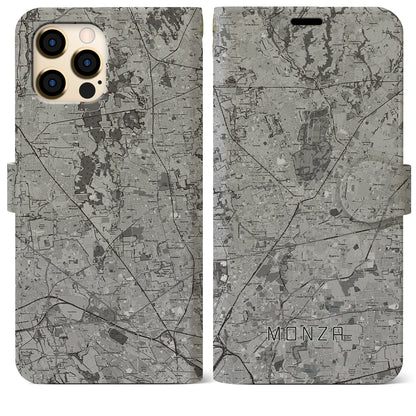 【モンツァ（イタリア）】地図柄iPhoneケース（手帳タイプ）モノトーン・iPhone 12 Pro Max 用
