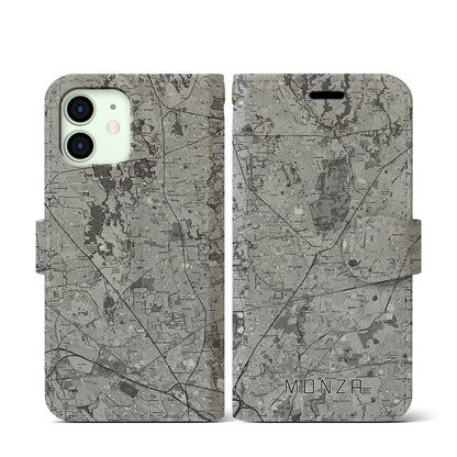 【モンツァ（イタリア）】地図柄iPhoneケース（手帳タイプ）モノトーン・iPhone 12 mini 用