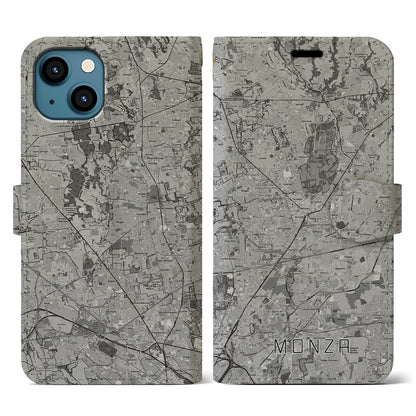 【モンツァ（イタリア）】地図柄iPhoneケース（手帳タイプ）モノトーン・iPhone 13 用