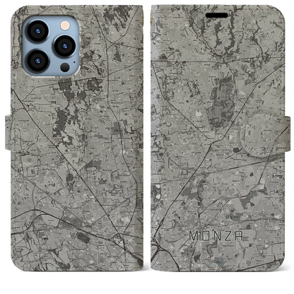 【モンツァ（イタリア）】地図柄iPhoneケース（手帳タイプ）モノトーン・iPhone 13 Pro Max 用