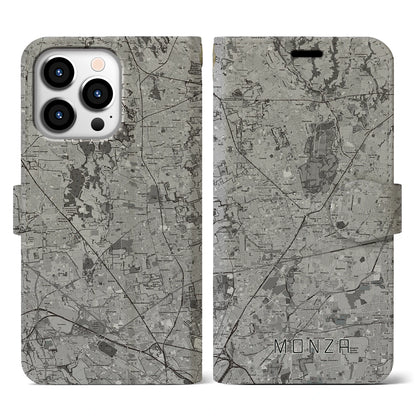 【モンツァ（イタリア）】地図柄iPhoneケース（手帳タイプ）モノトーン・iPhone 13 Pro 用