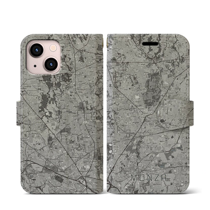 【モンツァ（イタリア）】地図柄iPhoneケース（手帳タイプ）モノトーン・iPhone 13 mini 用