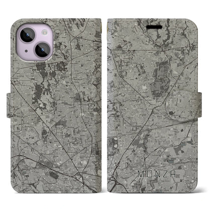 【モンツァ（イタリア）】地図柄iPhoneケース（手帳タイプ）モノトーン・iPhone 14 用