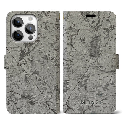 【モンツァ（イタリア）】地図柄iPhoneケース（手帳タイプ）モノトーン・iPhone 14 Pro 用